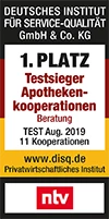 Testsieger Apothekenkooperationen Beratung 2019 Plakette
